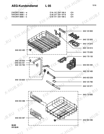 Взрыв-схема посудомоечной машины Aeg FAV8080I-W  CH - Схема узла Baskets, tubes 061